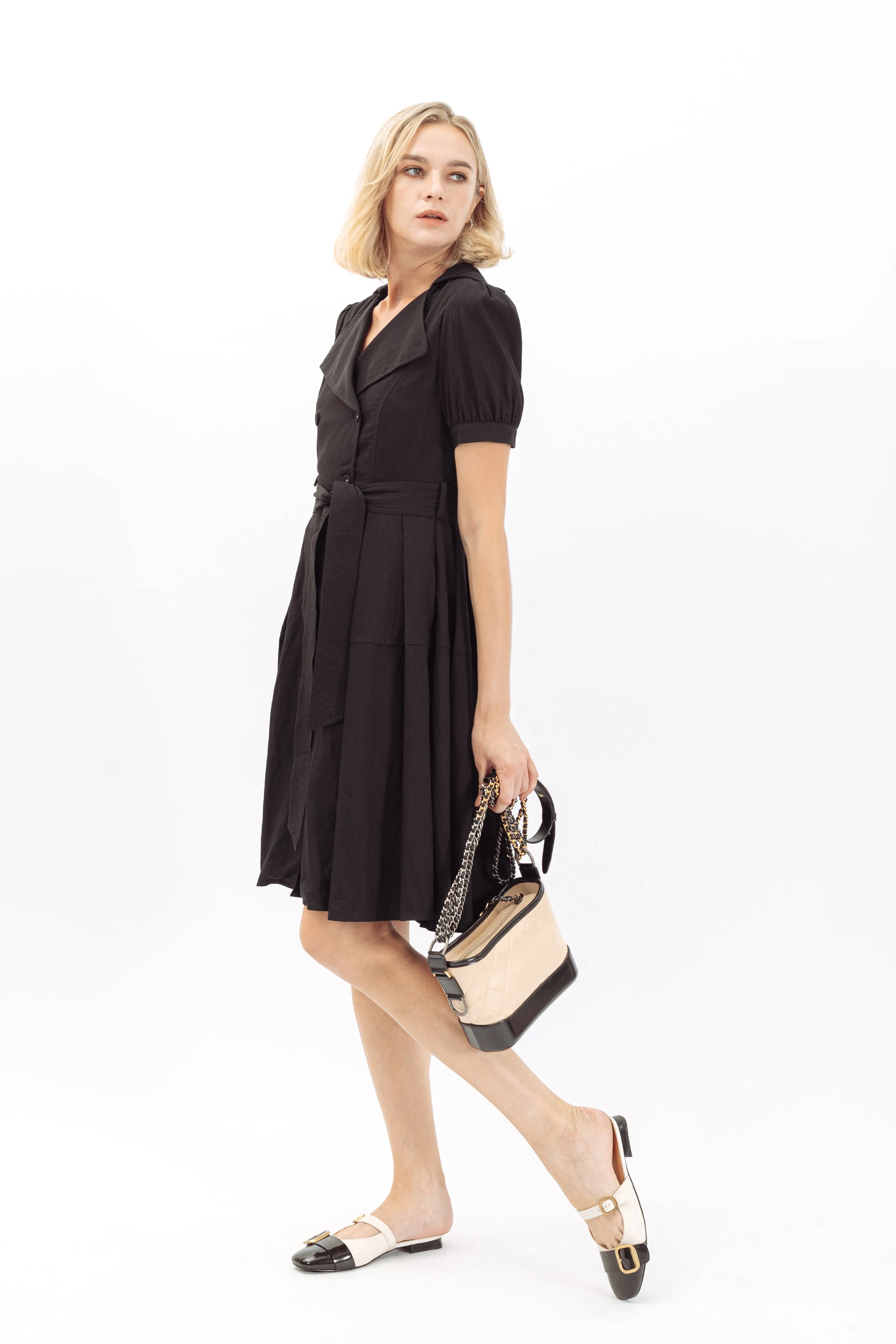 Rochelle Notched Lapel Self Tie Midi Dress