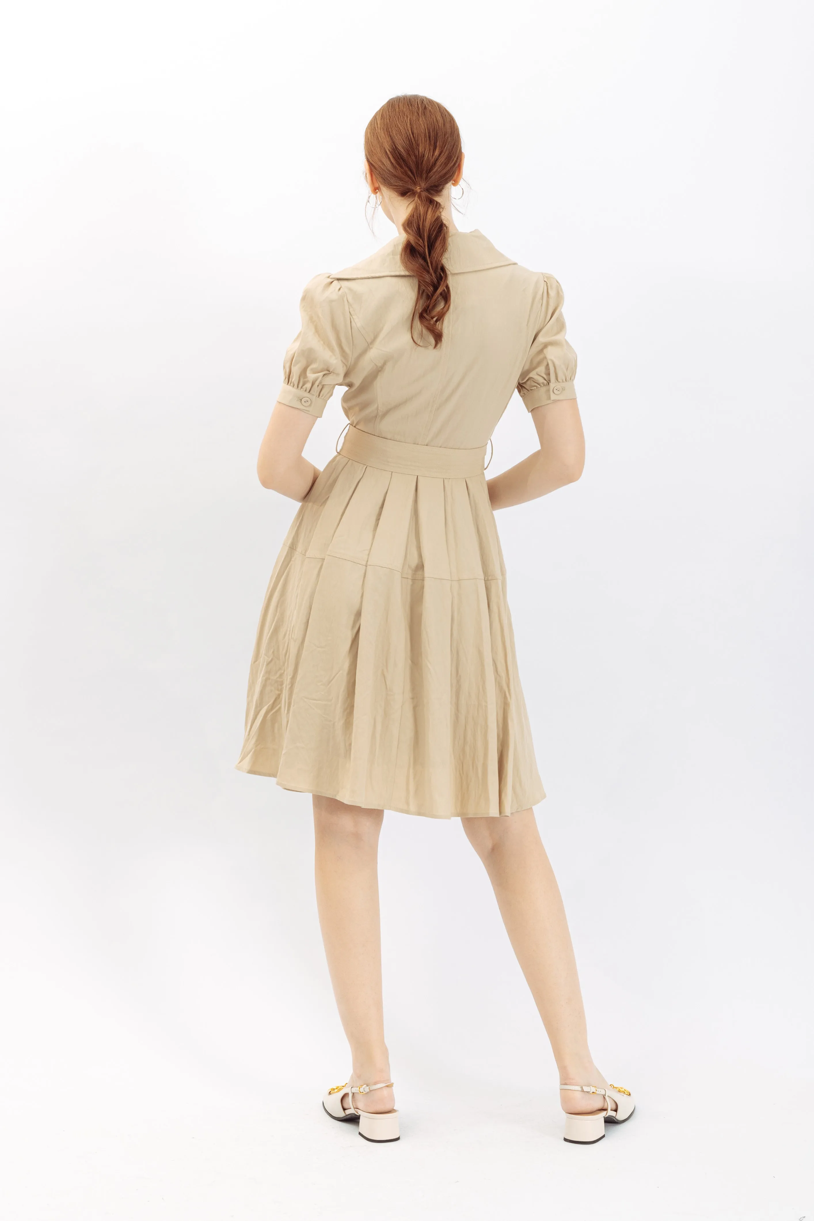 Rochelle Notched Lapel Self Tie Midi Dress