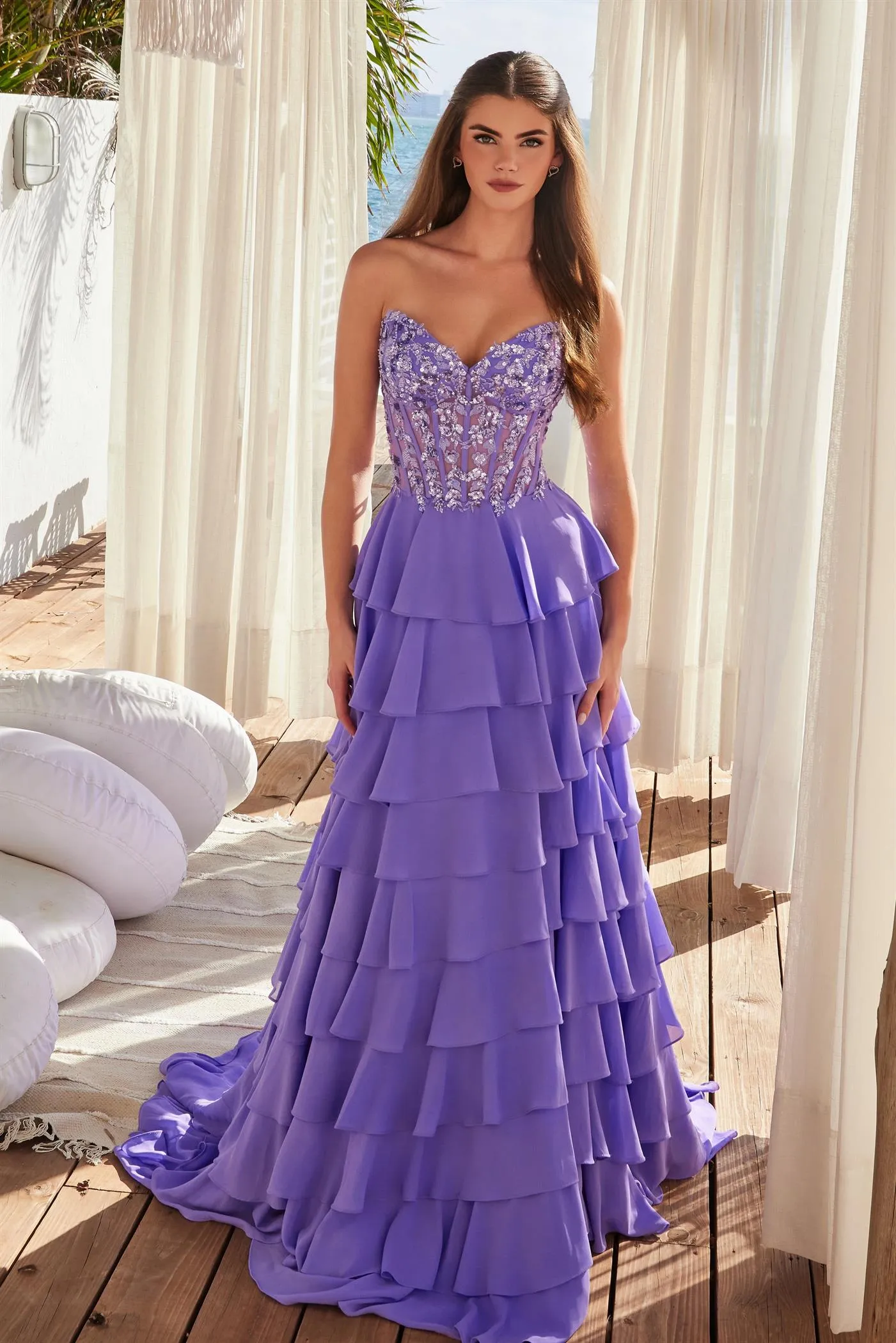 ROIMATA Strapless Layers Tulle Frilly A Line Prom & Formal Dress