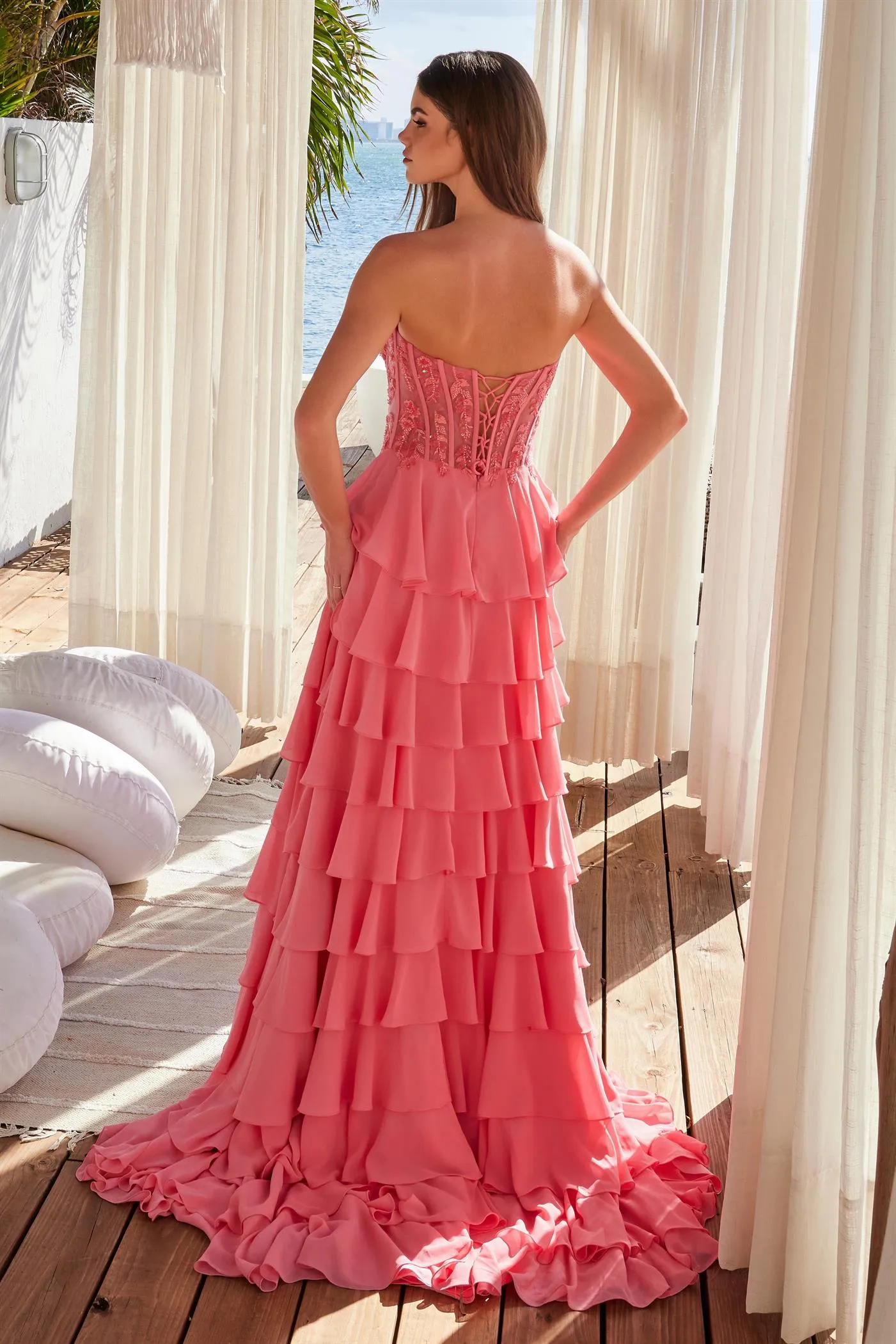 ROIMATA Strapless Layers Tulle Frilly A Line Prom & Formal Dress