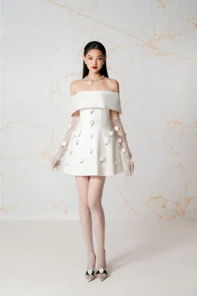 Rossana A-line Flower Applique Burlap Mini Dress