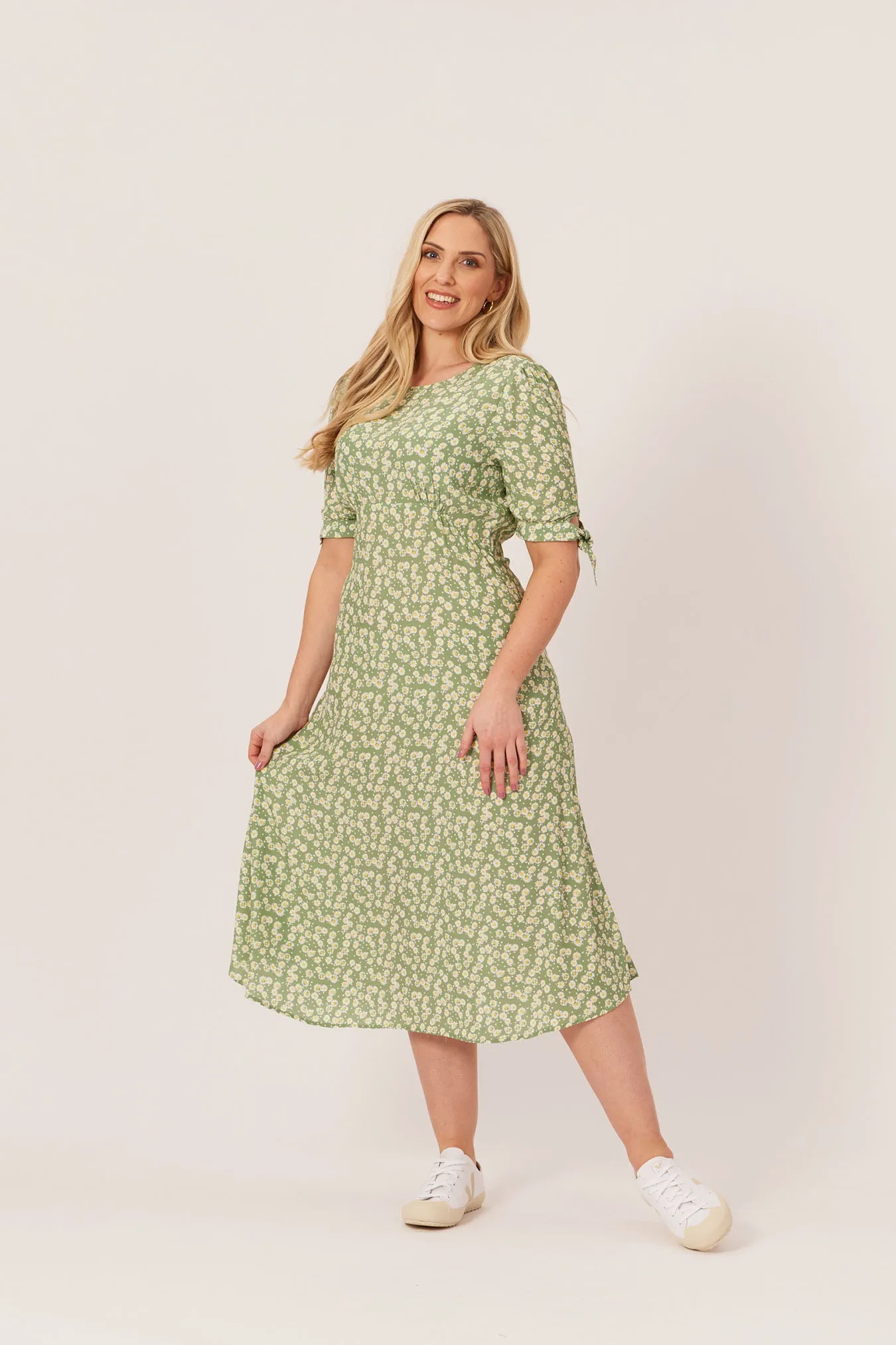 Sally-Grace - Tie Sleeve Midi Dress - Green