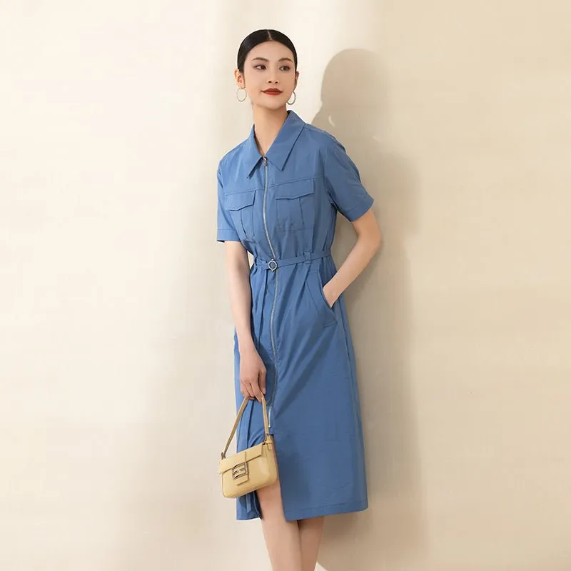 Sapphire Belted Midi Dress with Zipper