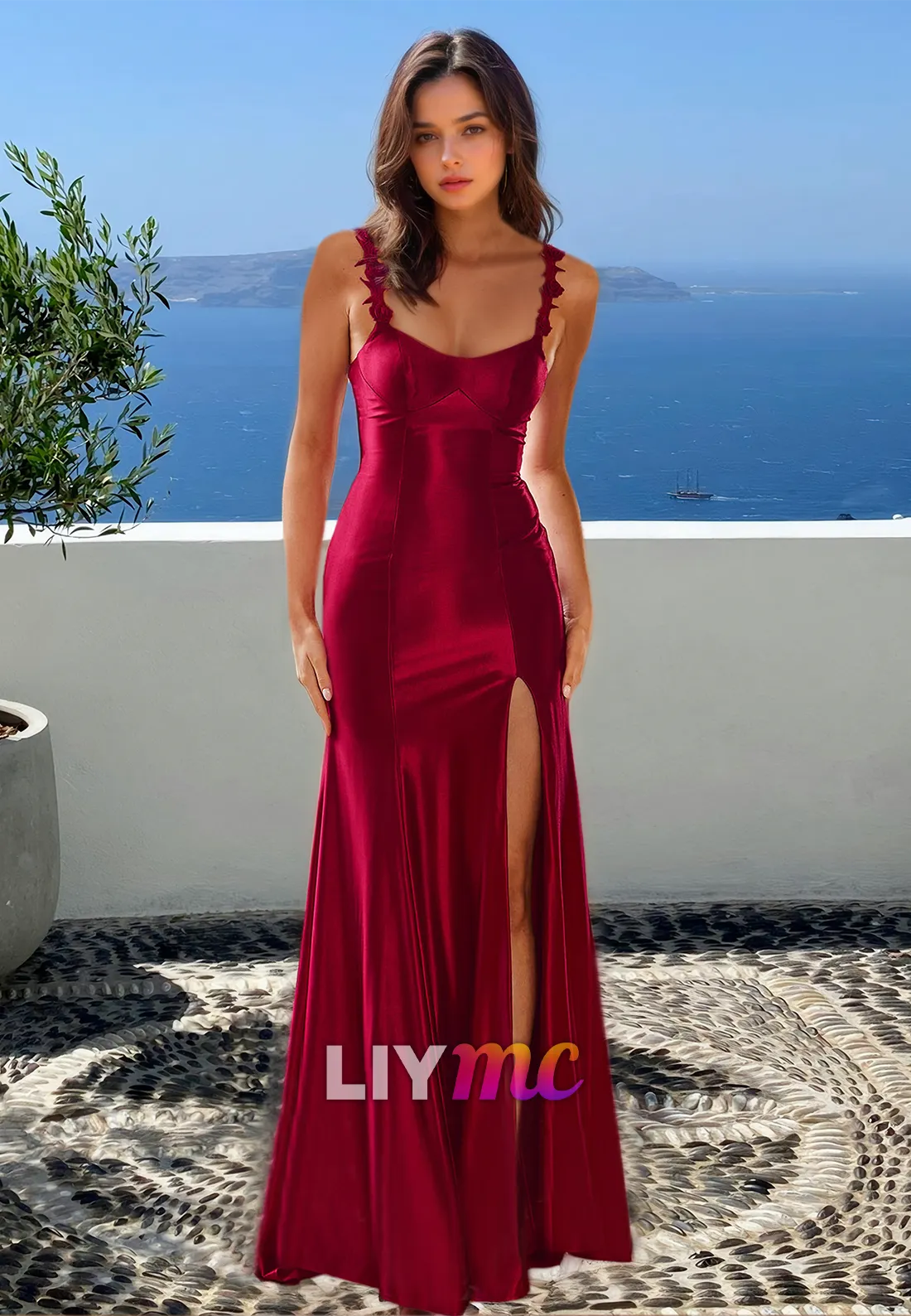 Scoop Straps Sleeveless Sleek Side Slit Sheath Sexy Formal Dress
