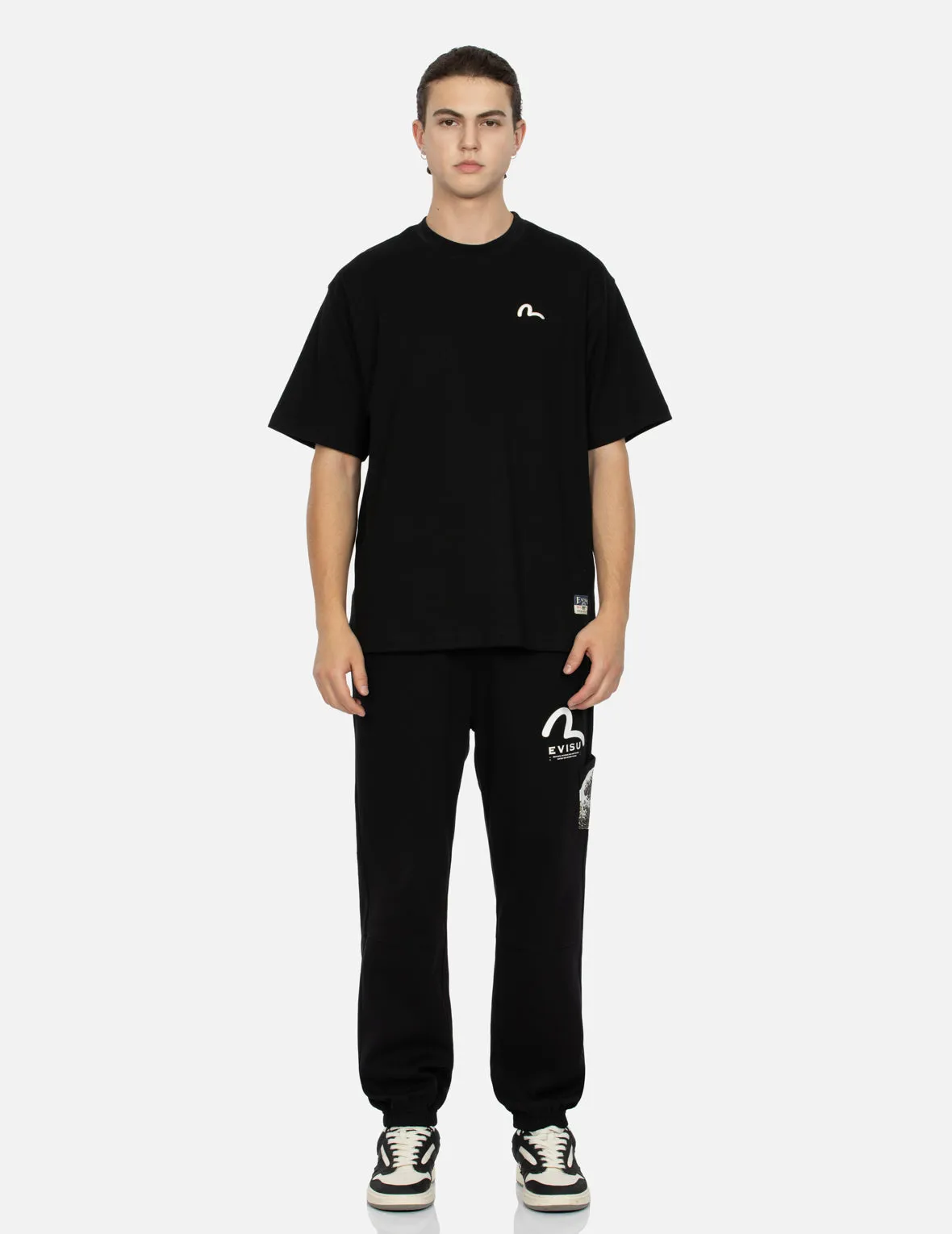Seagull Embroidery and Carp Print Relax Fit T-shirt