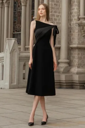 Sedum A-line Diagonal Neck Velvet Midi Dress