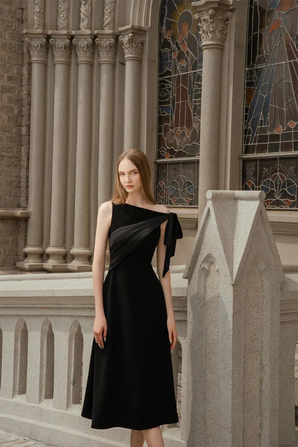Sedum A-line Diagonal Neck Velvet Midi Dress