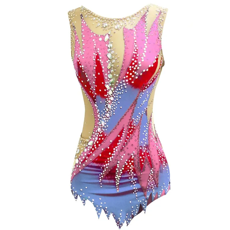 SK558 Adult -Childs Artistic Gymnastics Leotards - Jeweled- Sleeveless Figure Skating Dress