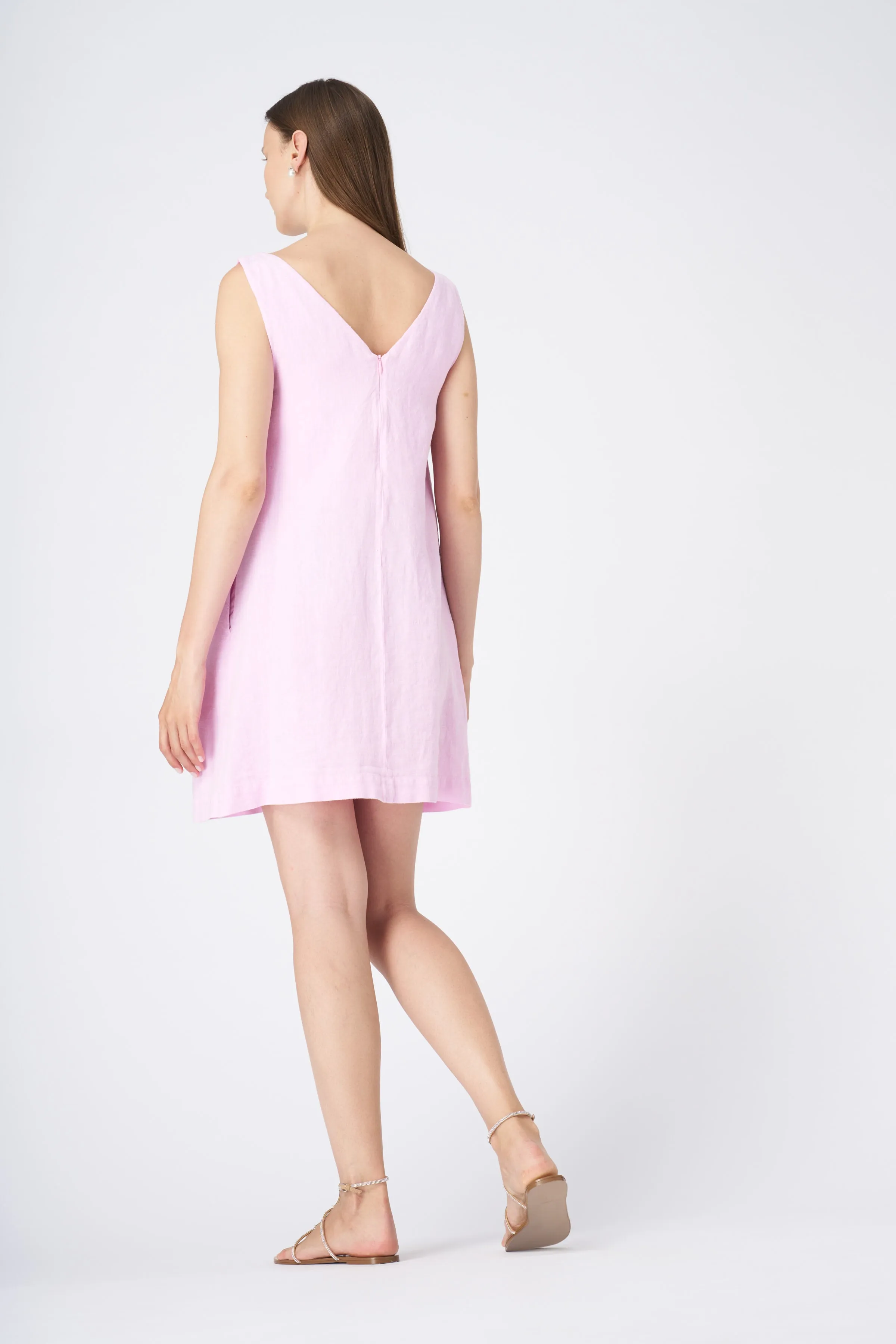 Sleeveless A-Line Linen Shift Dress