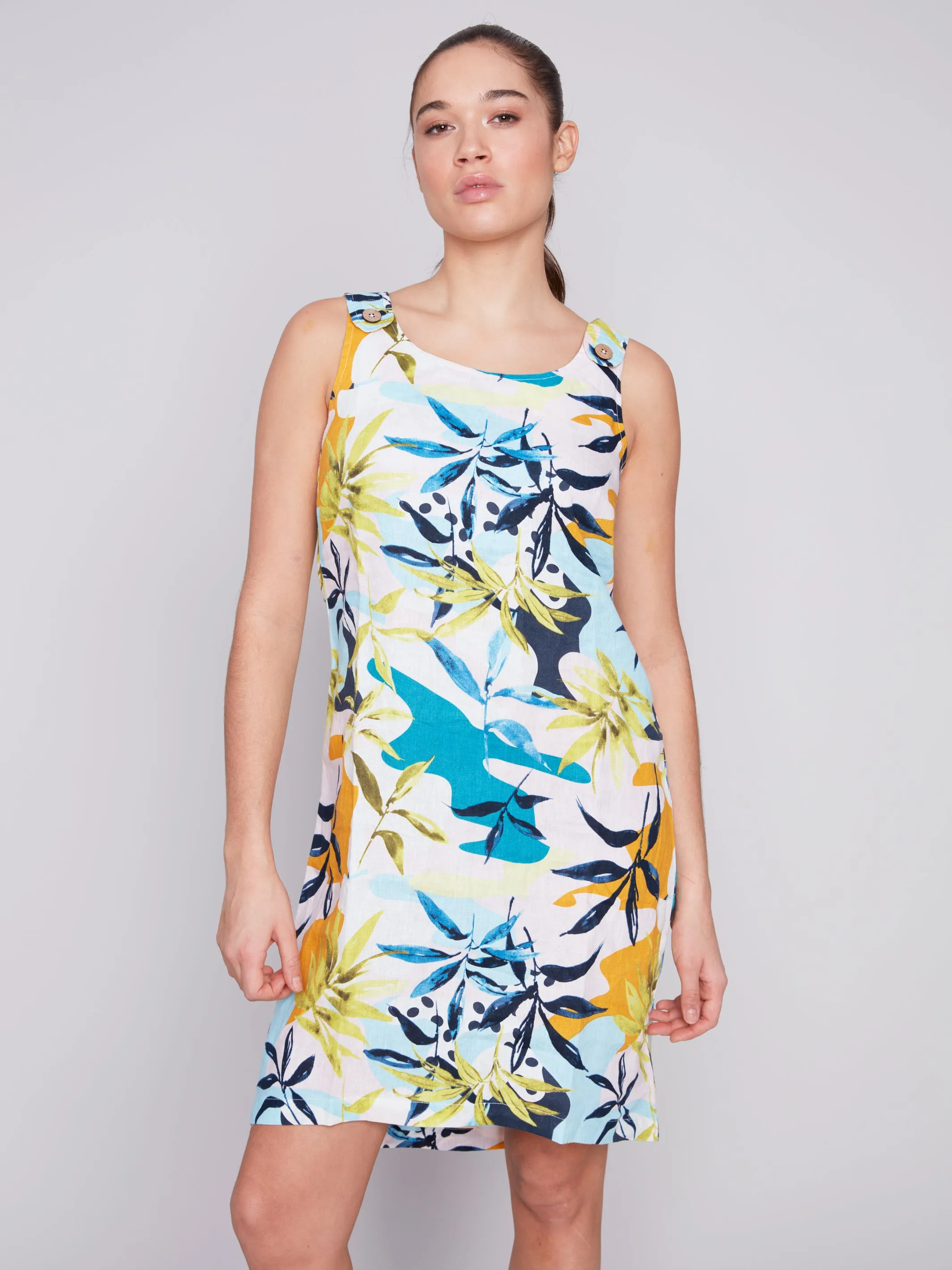 Sleeveless Printed A-Line Linen Dress