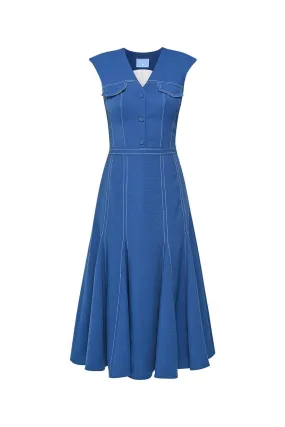 Sona A-line Sleeveless Wool Cotton Midi Dress