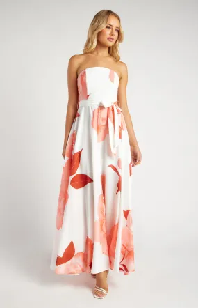 Strapless Floral Print Maxi Dress with Side Split