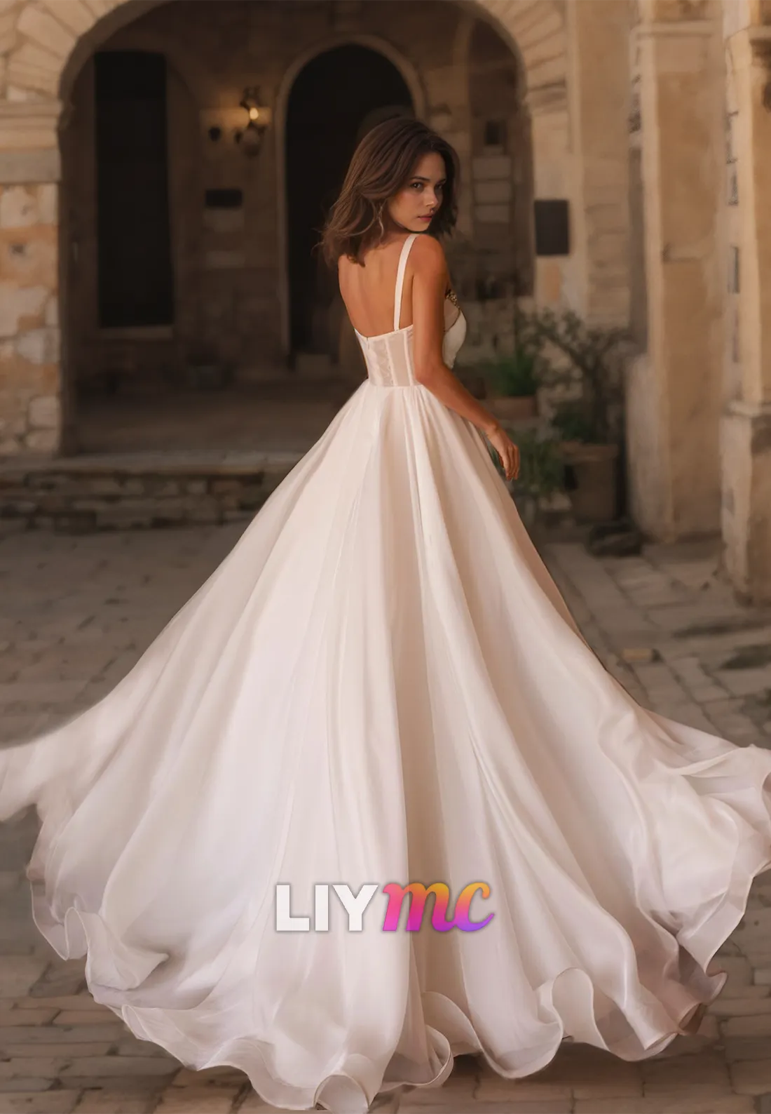 Sweetheart Straps Beaded Pleated A-Line Wedding Dress