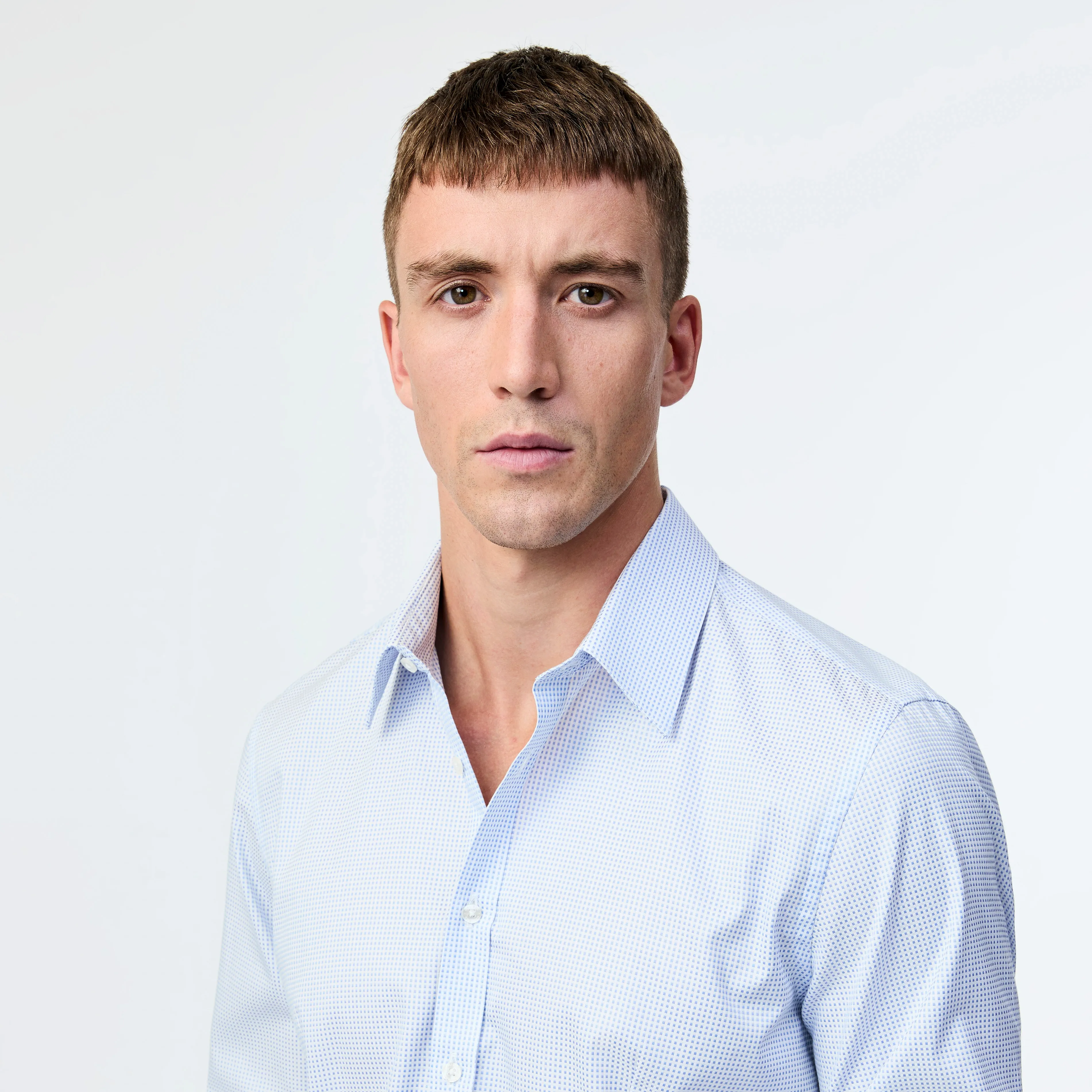 Tailored Fit Grid Jacquard Shirt Pale Blue