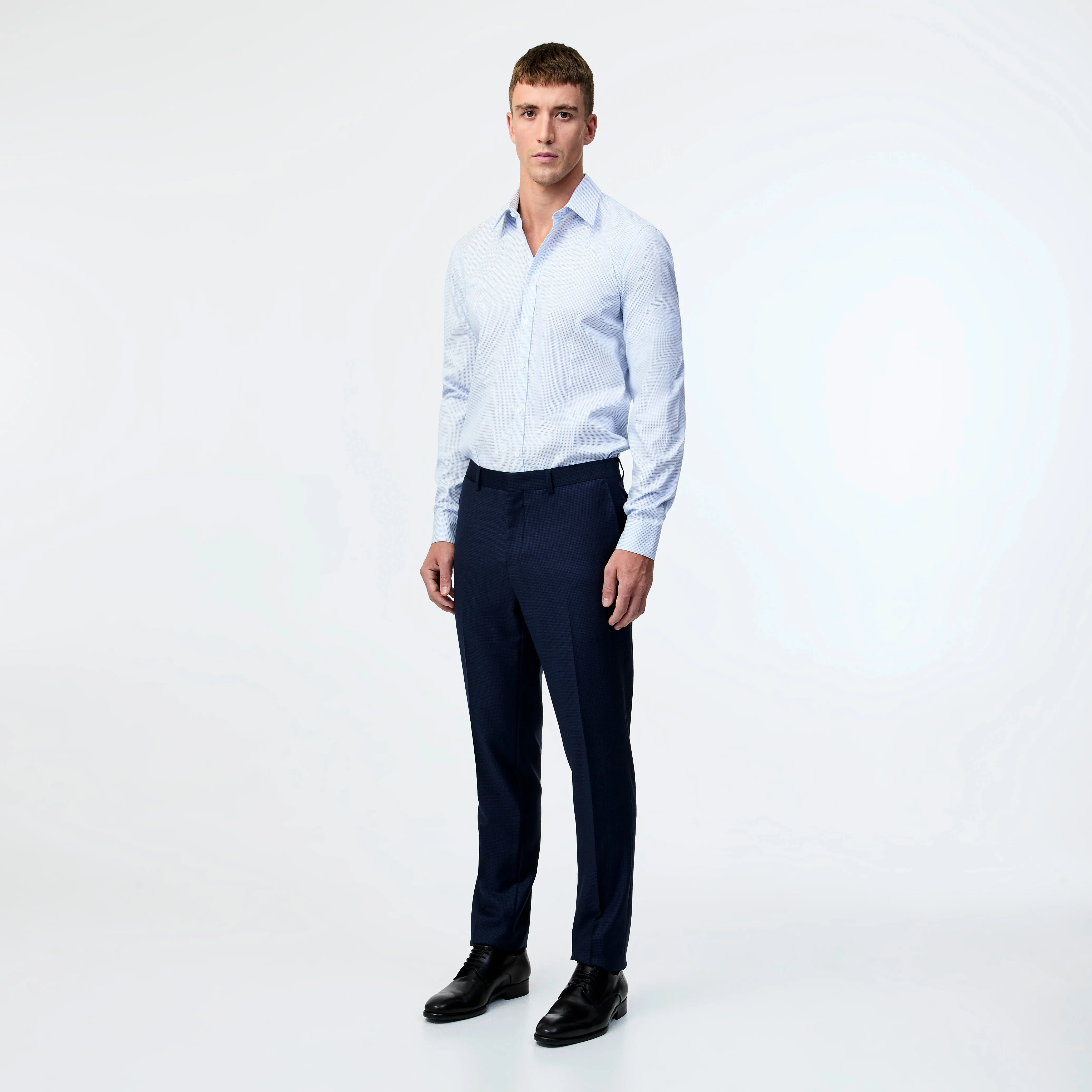 Tailored Fit Grid Jacquard Shirt Pale Blue
