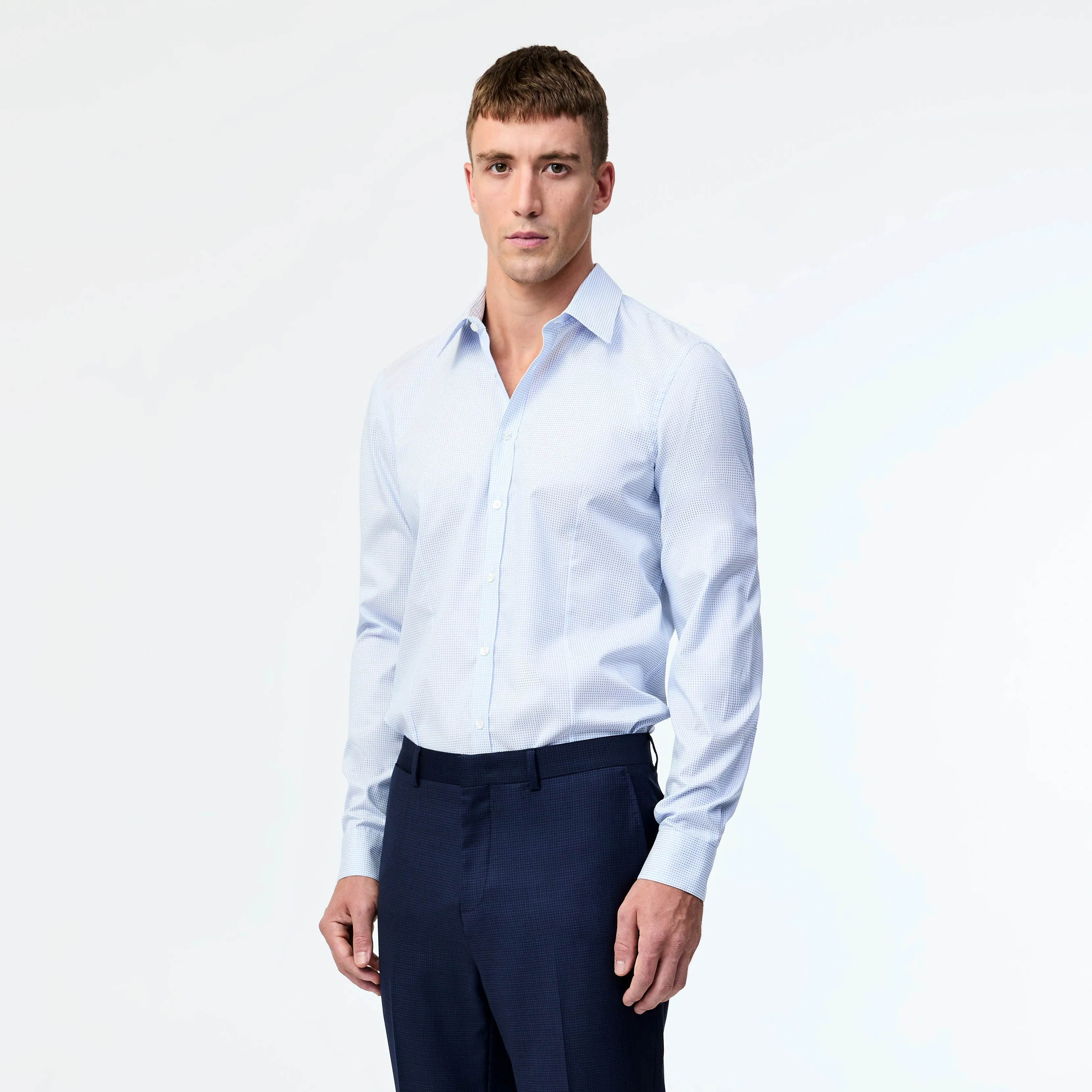 Tailored Fit Grid Jacquard Shirt Pale Blue