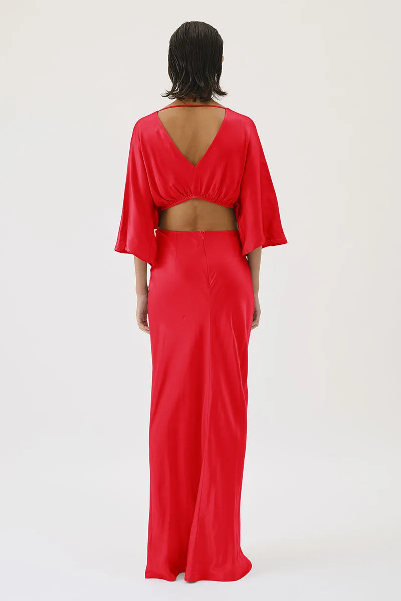Tate Rouched Cross Over Midi Dress - Red