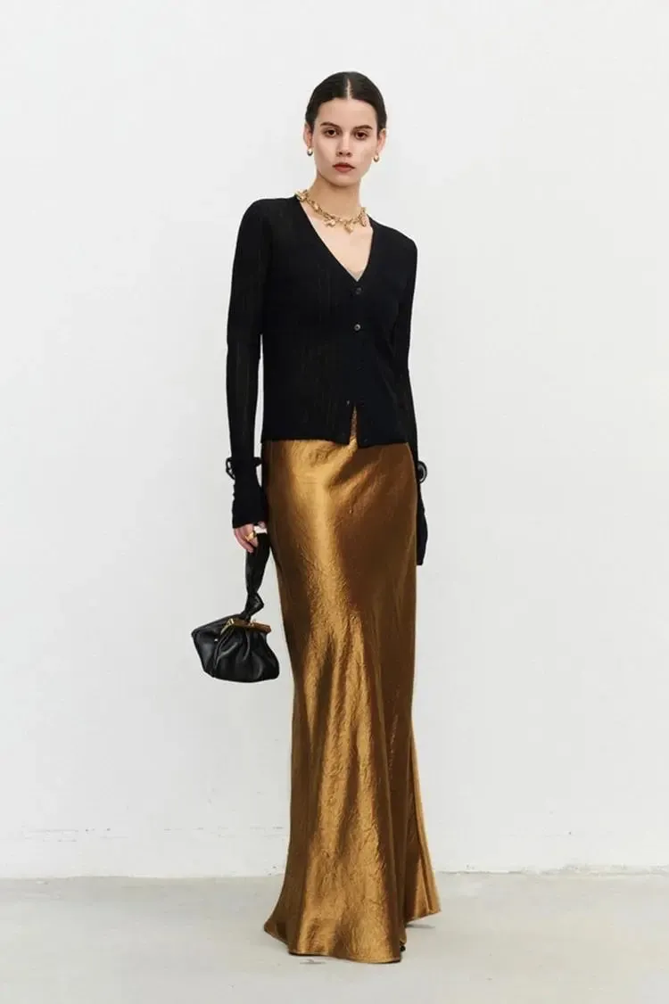 Textured Triacetate Slip Satin Maxi Skirt
