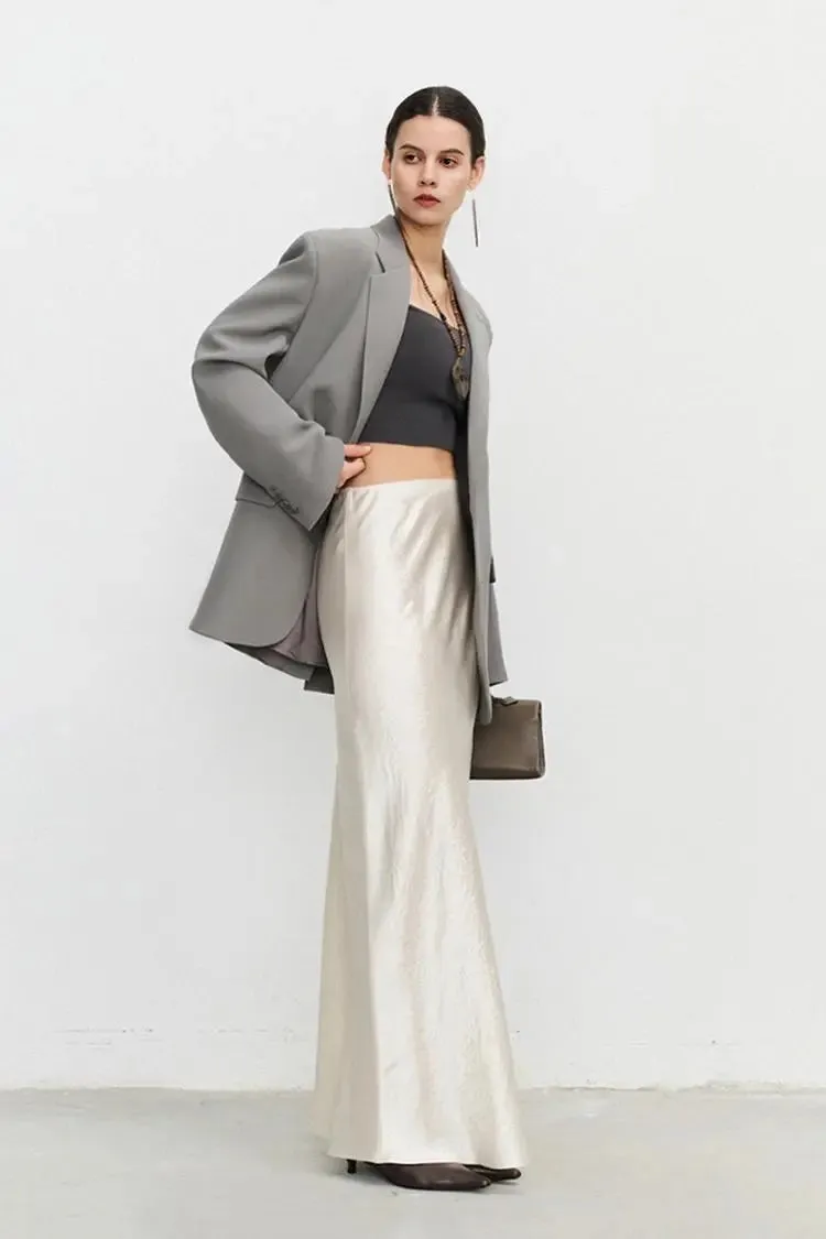 Textured Triacetate Slip Satin Maxi Skirt