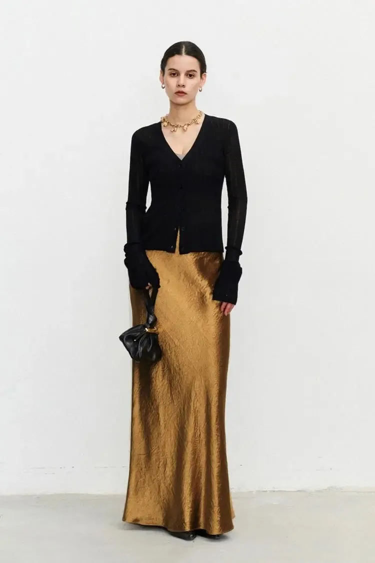 Textured Triacetate Slip Satin Maxi Skirt