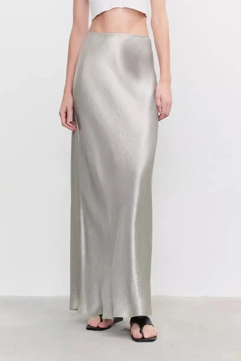 Textured Triacetate Slip Satin Maxi Skirt