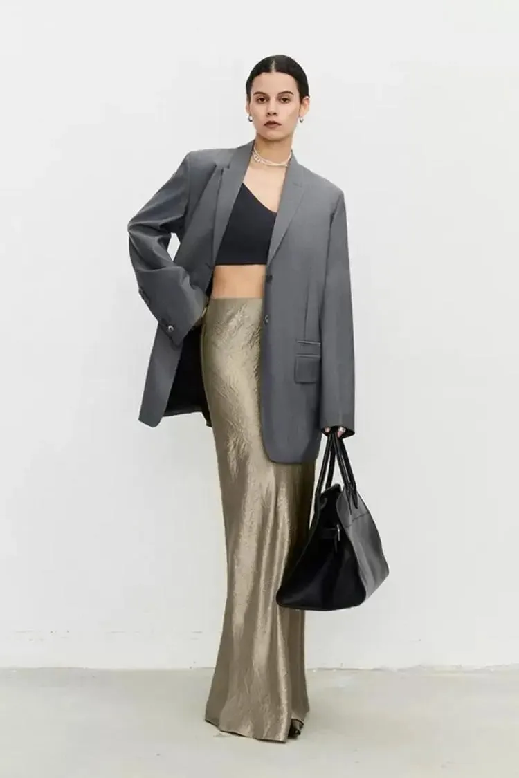 Textured Triacetate Slip Satin Maxi Skirt