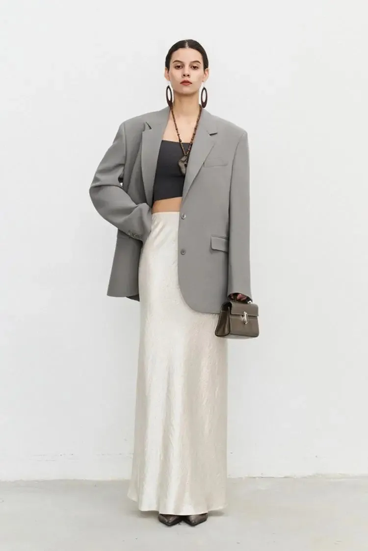 Textured Triacetate Slip Satin Maxi Skirt