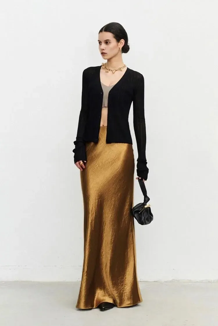 Textured Triacetate Slip Satin Maxi Skirt