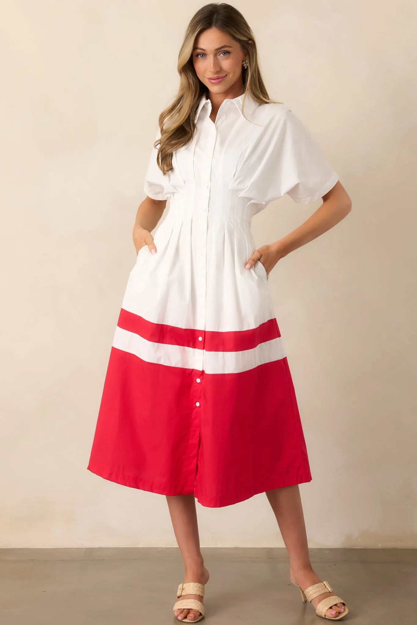 The Diner Downtown Ivory Cotton Midi Shirt Dress
