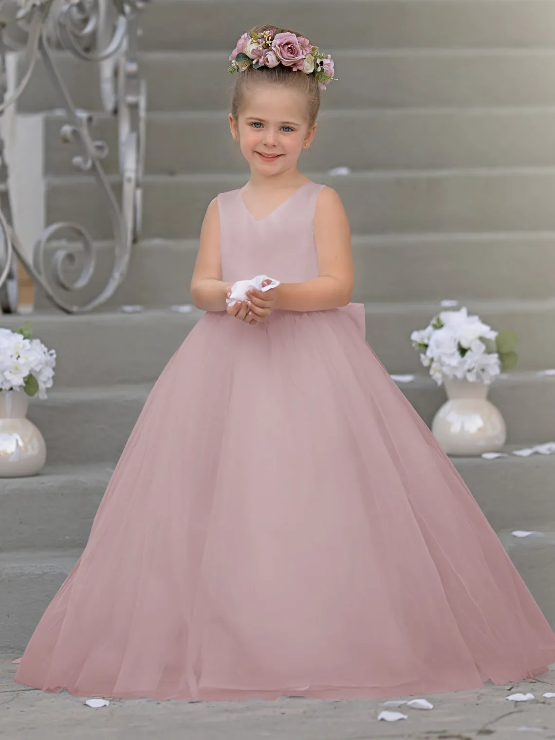 Timeless A-Line Sleeveless Satin and Tulle Flower Girl Dress
