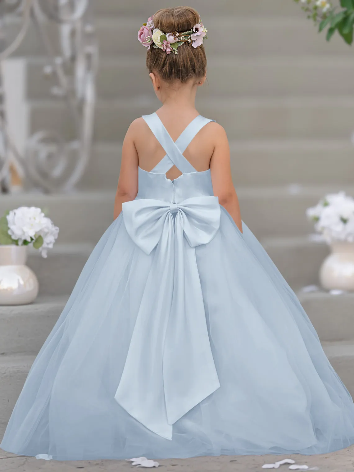 Timeless A-Line Sleeveless Satin and Tulle Flower Girl Dress