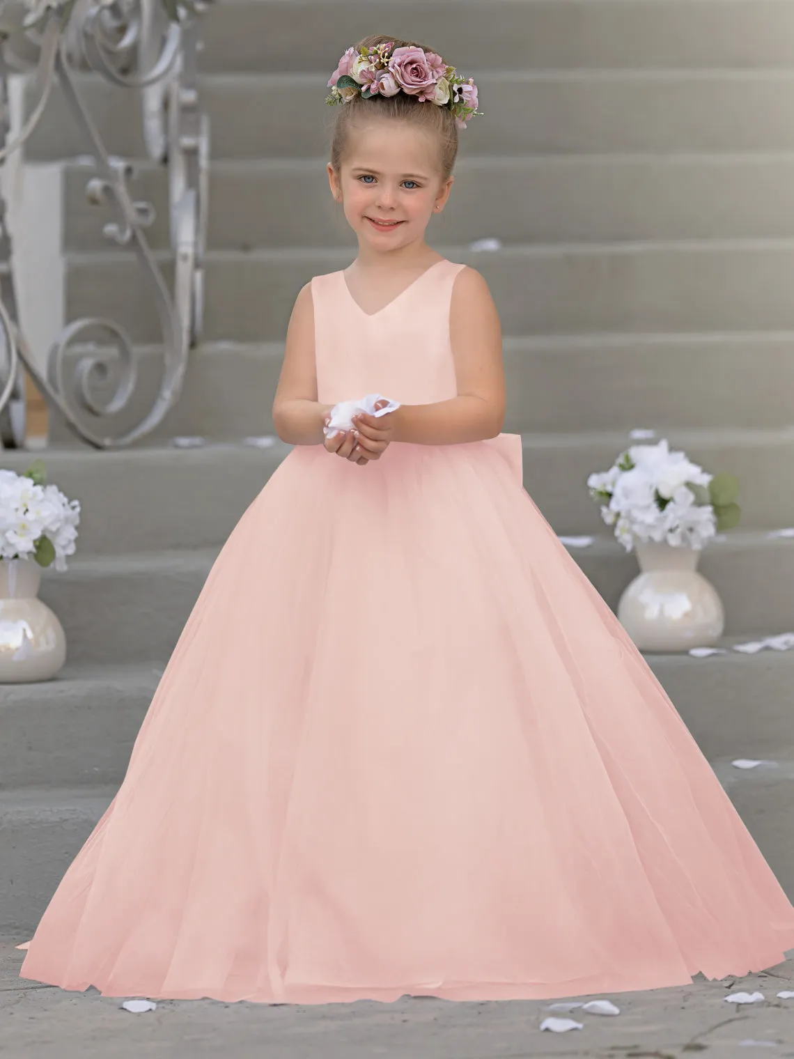Timeless A-Line Sleeveless Satin and Tulle Flower Girl Dress