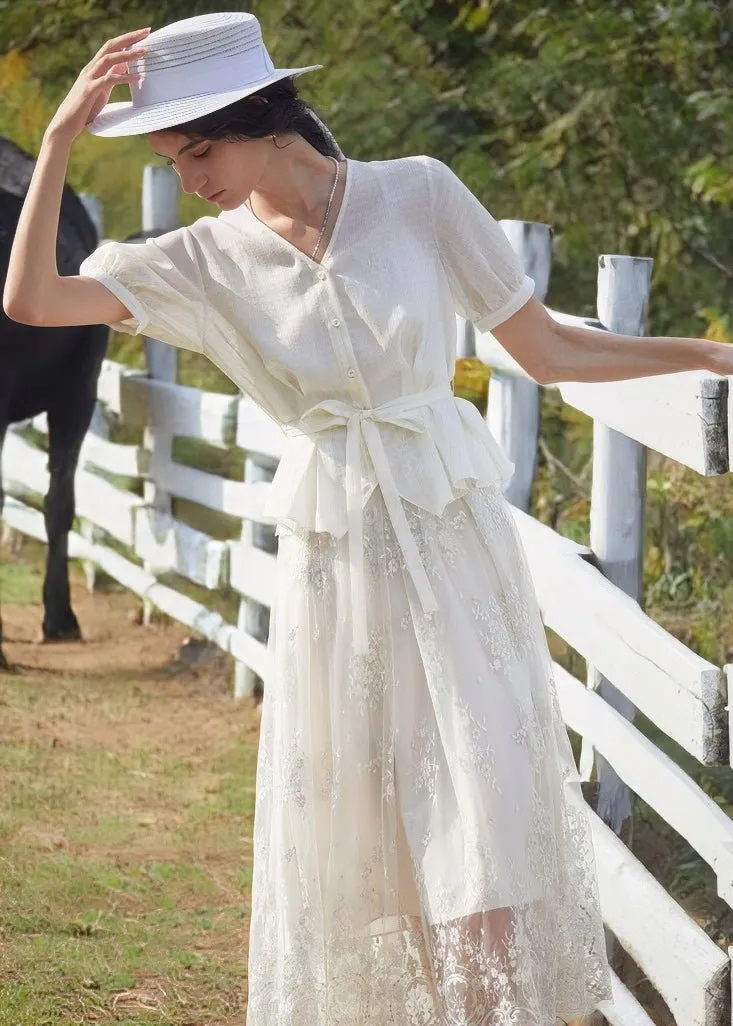 V-NECK EMBROIDERED DRESS SET