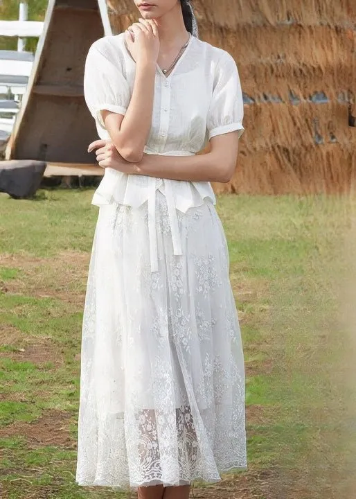 V-NECK EMBROIDERED DRESS SET