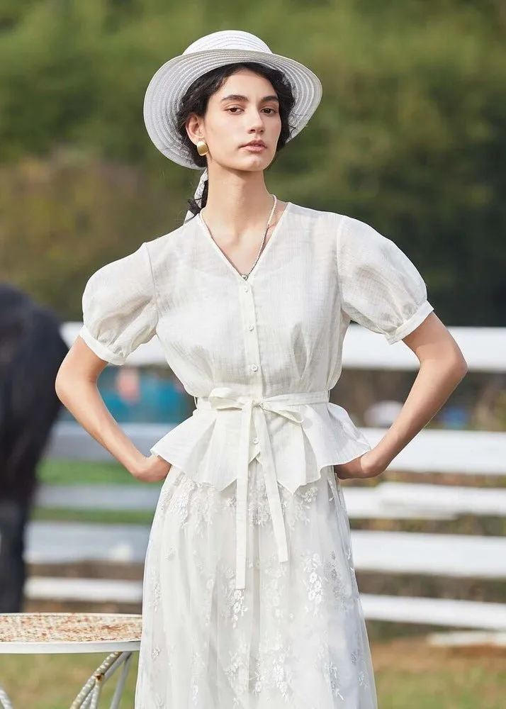 V-NECK EMBROIDERED DRESS SET