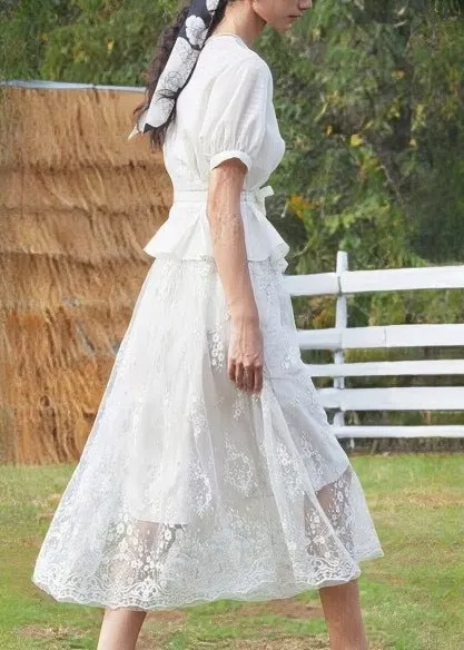 V-NECK EMBROIDERED DRESS SET