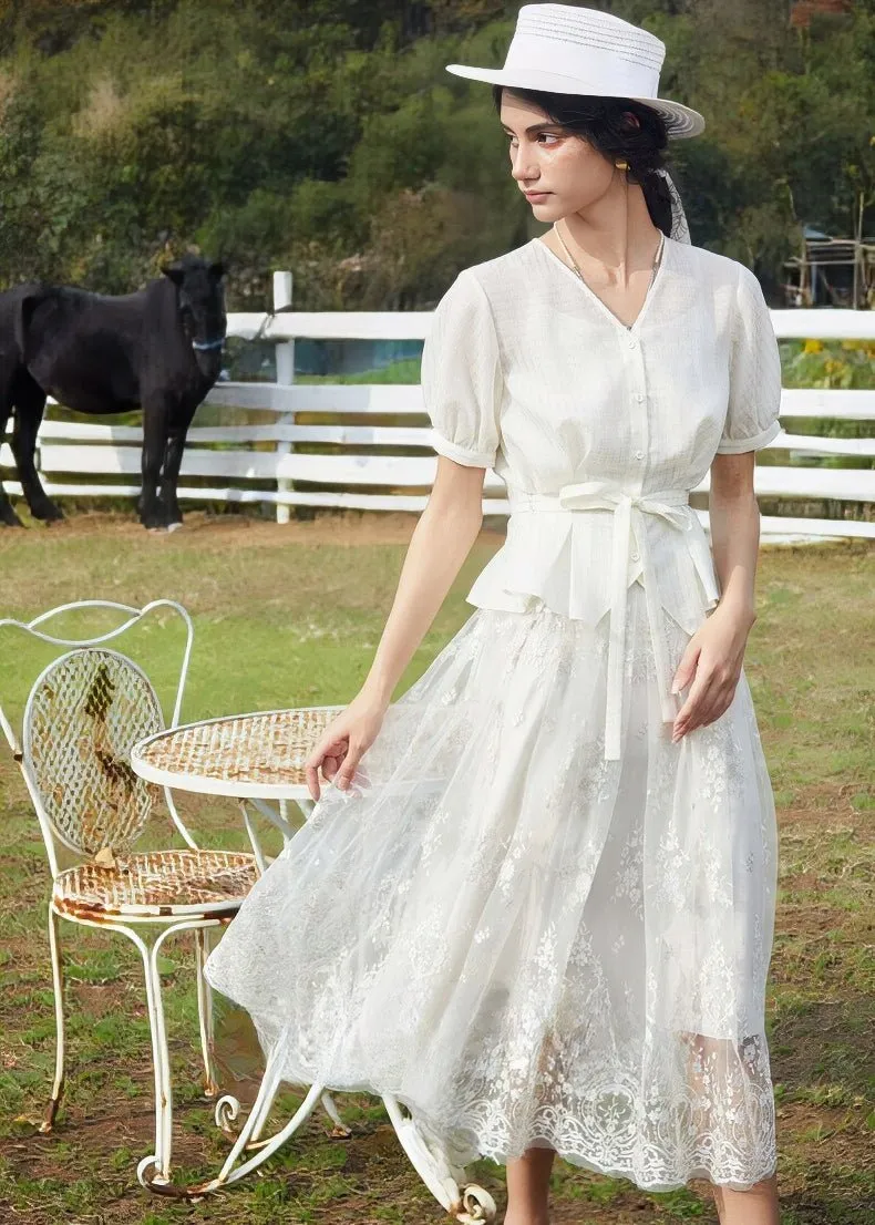 V-NECK EMBROIDERED DRESS SET