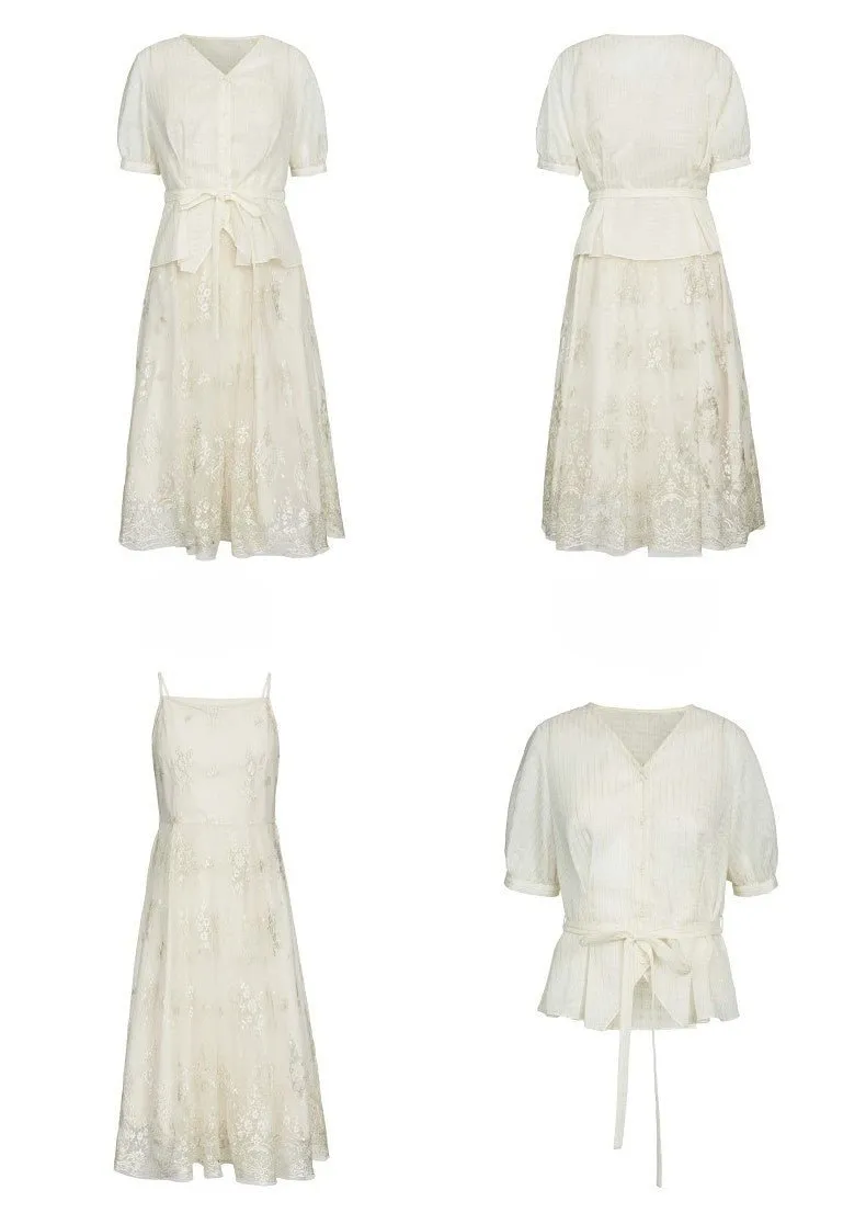 V-NECK EMBROIDERED DRESS SET