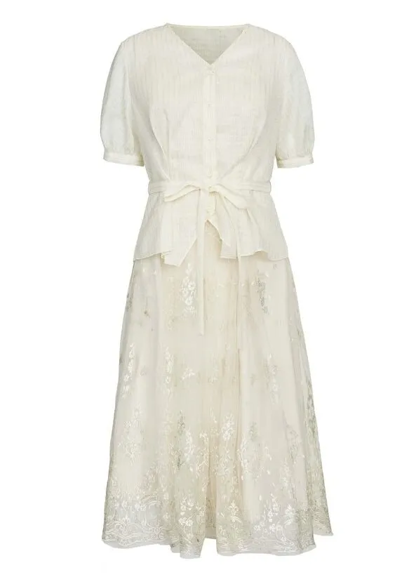 V-NECK EMBROIDERED DRESS SET