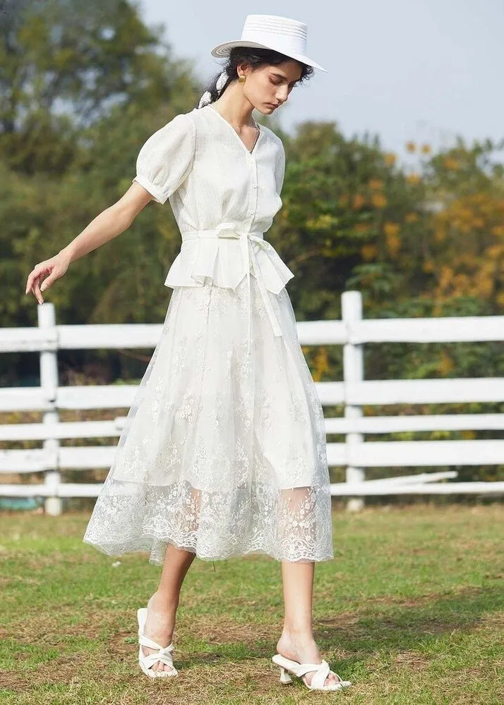 V-NECK EMBROIDERED DRESS SET