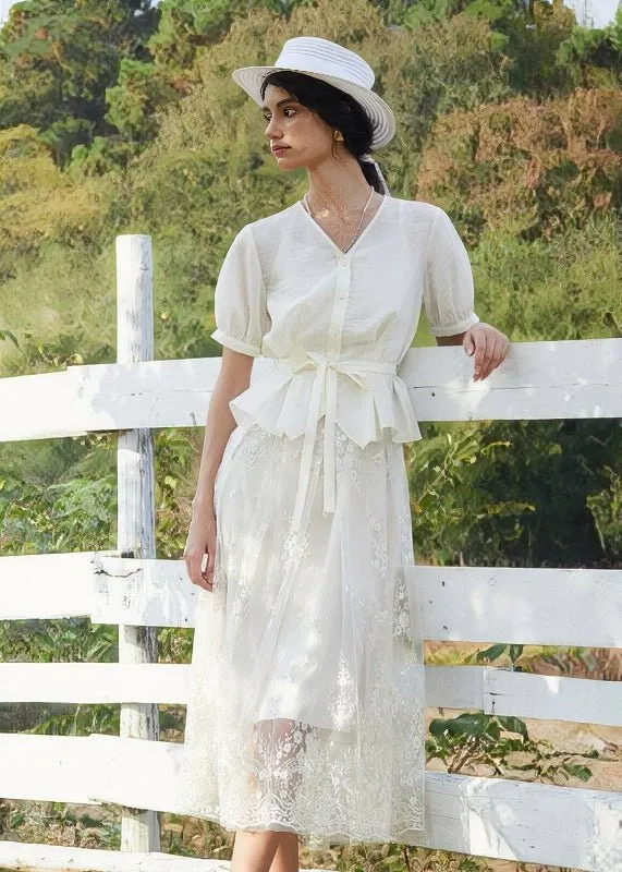V-NECK EMBROIDERED DRESS SET