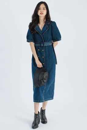 Vintage Puffy Sleeve Denim Dress