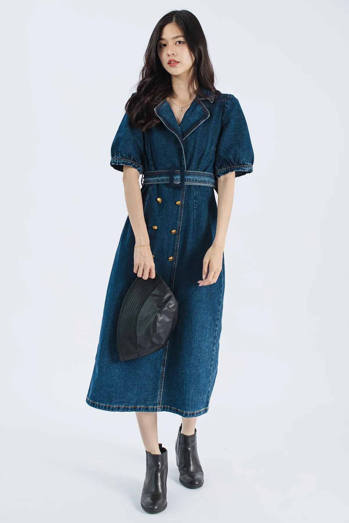 Vintage Puffy Sleeve Denim Dress
