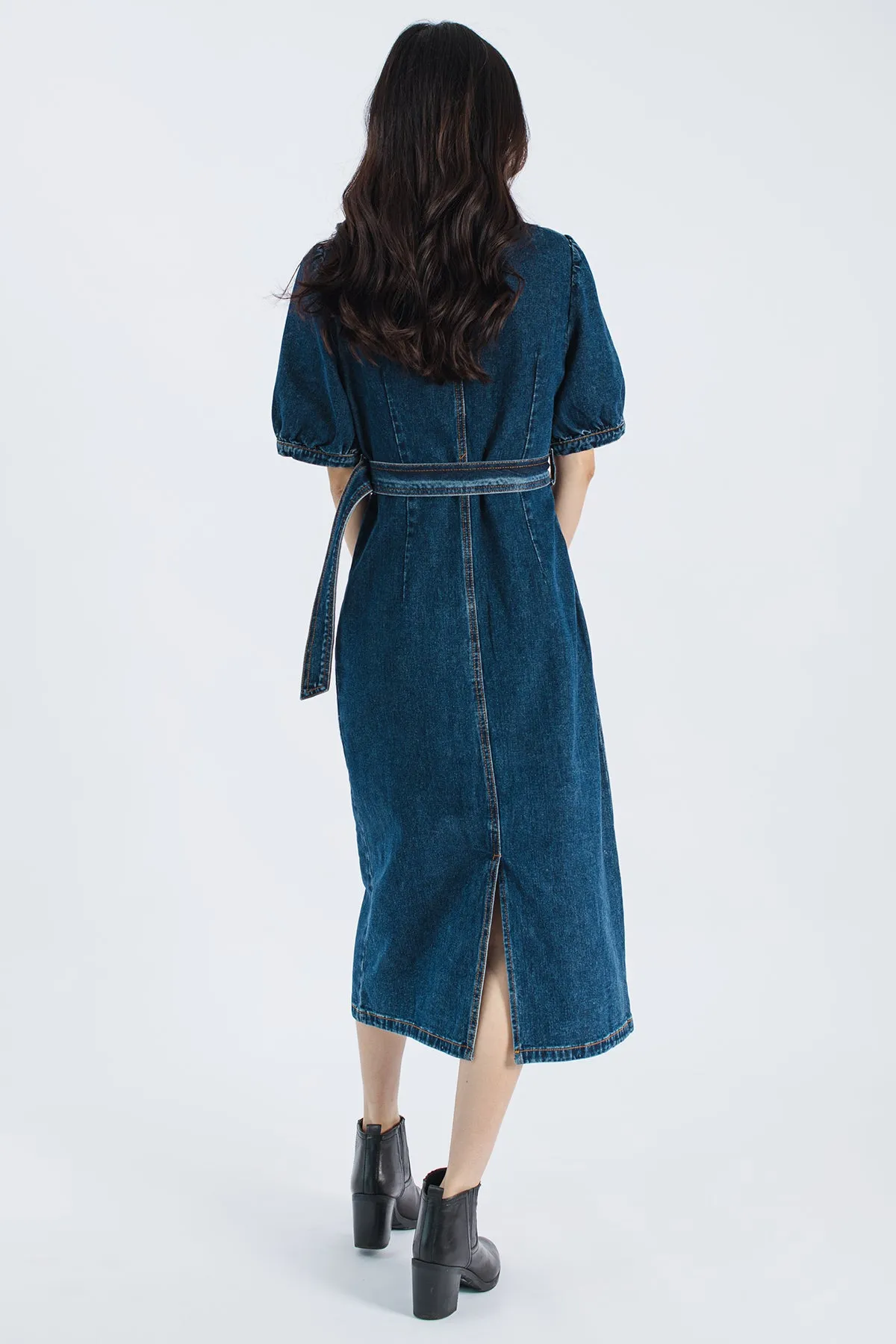 Vintage Puffy Sleeve Denim Dress