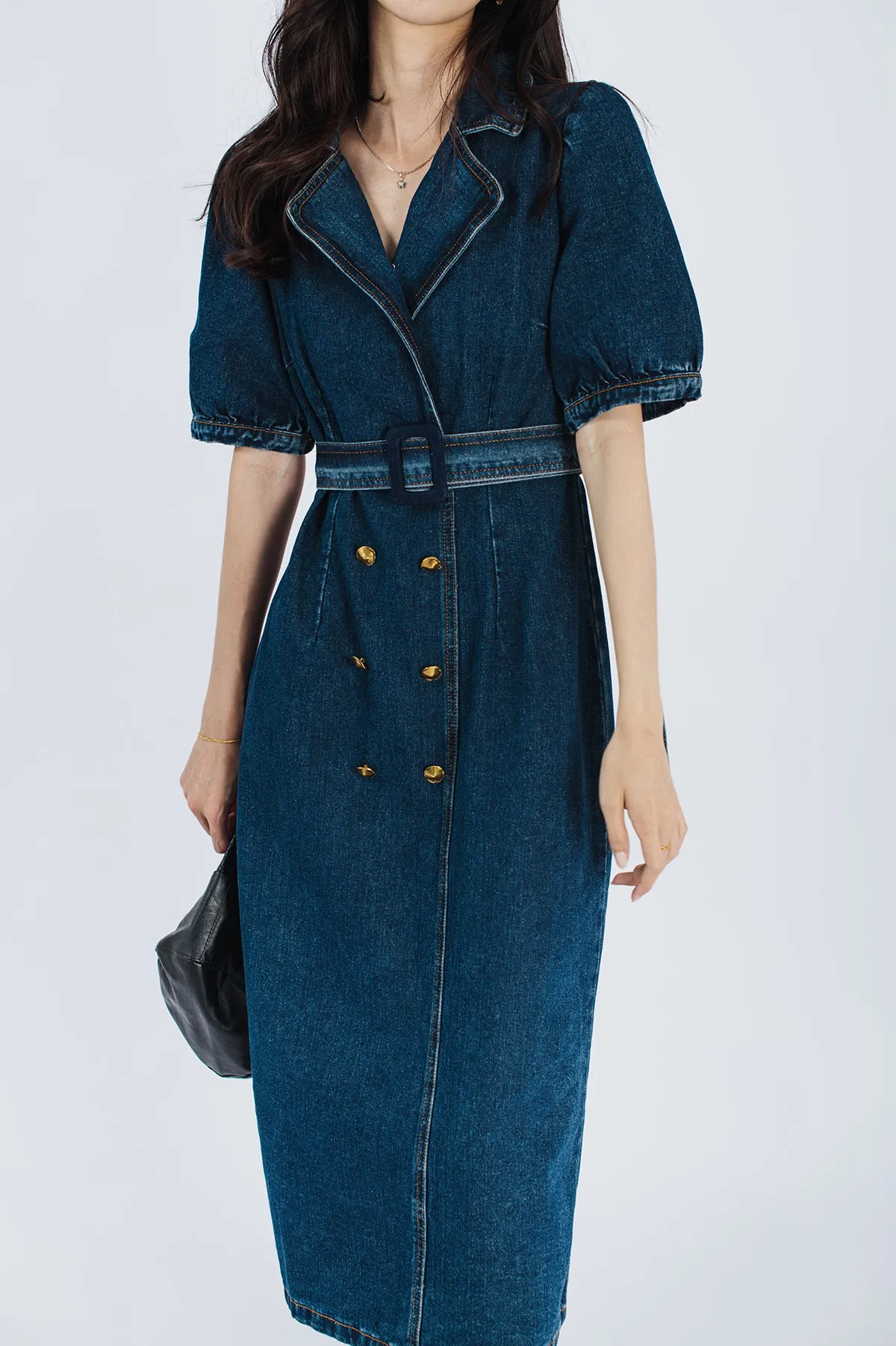 Vintage Puffy Sleeve Denim Dress