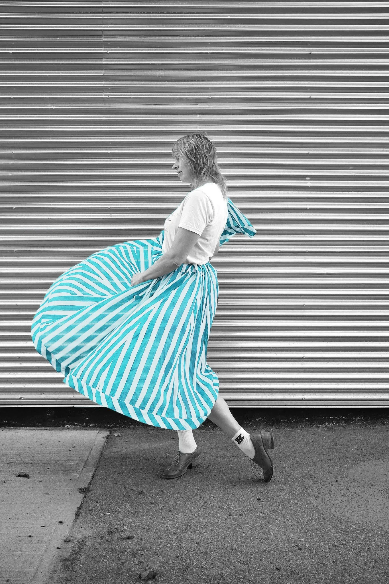 Vivian Skirt in Turquoise and White Cabana Stripe