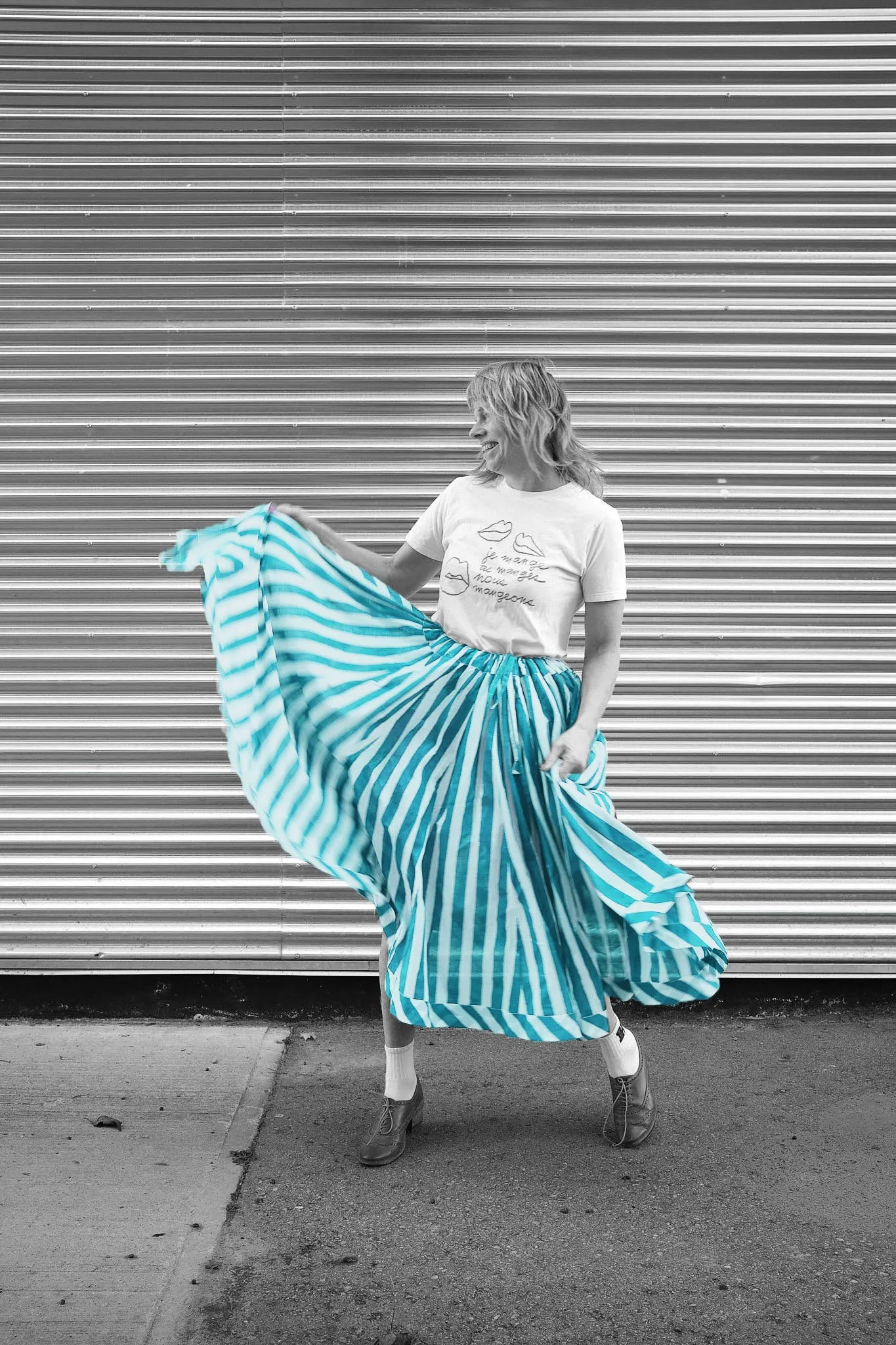 Vivian Skirt in Turquoise and White Cabana Stripe