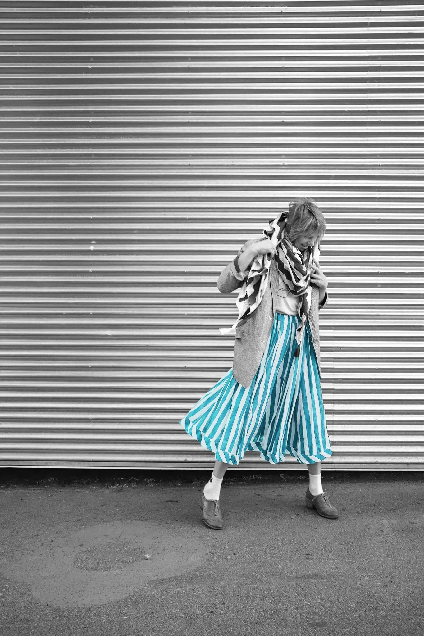 Vivian Skirt in Turquoise and White Cabana Stripe