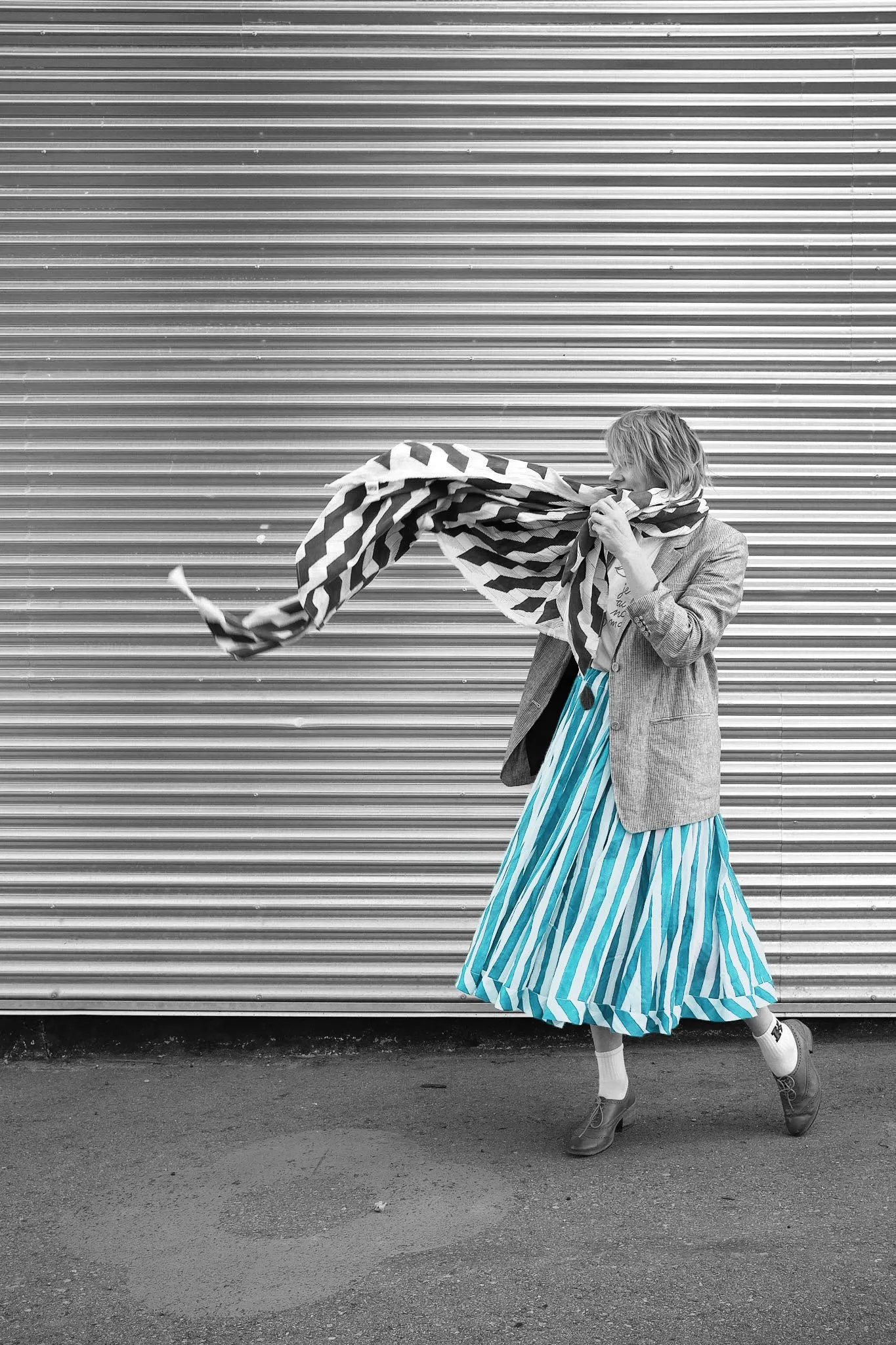 Vivian Skirt in Turquoise and White Cabana Stripe