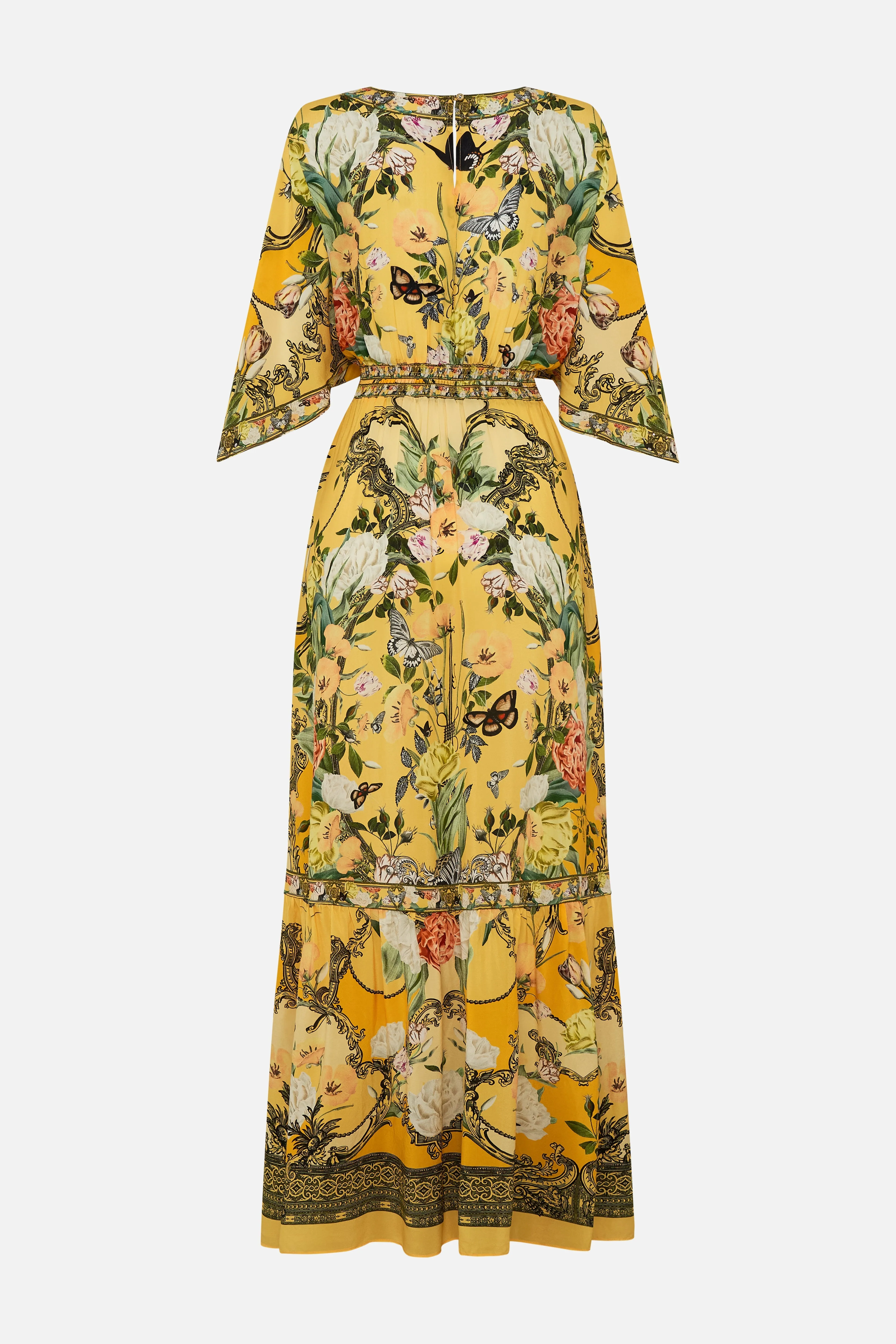 WAISTED DRESS WITH HEM RUFFLE PATHS OF GOLD
